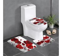 WHJDPP Lot de 3 tapis de sol motif coquelicot rouge - Absorbant l'eau et antidérapant - Pour salle de bain, toilettes et cuisines