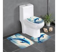 WHJDPP Lot de 3 tapis de sol motif dauphin bleu océan absorbant l'eau et antidérapant pour salle de bains, toilettes et cuisines