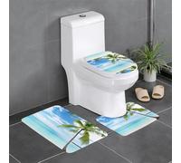 WHJDPP Lot de 3 tapis de sol motif palmier sur fond bleu océan paysage marin absorbant l'eau et antidérapant pour salle de bains, toilettes et cuisines