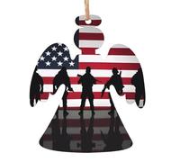 WHJDPP Lot de 4 décorations de Noël en bois en forme d'ange avec drapeau américain imprimé pour la journée des anciens combattants à accrocher aux arbres de Noël