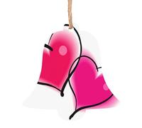 WHJDPP Lot de 4 décorations de Noël en bois en forme de cloche avec deux cœurs roses à accrocher sur les arbres de Noël