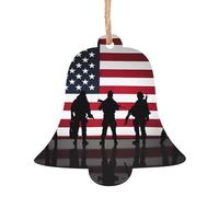 WHJDPP Lot de 4 décorations de Noël en bois en forme de cloche, drapeau américain, impression jour des anciens combattants, à accrocher aux arbres de Noël