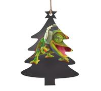 WHJDPP Lot de 4 décorations de Noël en bois en forme de sapin de Noël, caméléon, pour écouter de la musique