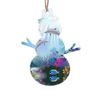 WHJDPP Lot de 6 décorations de Noël en bois en forme de bonhomme de neige bleu océan avec impression de poissons sous-marins à suspendre