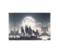 WHJDPP Lot de 6 sets de table avec impression 3D en forme de loups pleine lune pour la maison et les banquets, faciles à nettoyer à température ambiante pour une utilisation durable