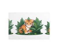 WHJDPP Lot de 6 sets de table imprimés « A Cute Little Tiger is Hiding in The Bushes » pour la maison et les banquets, faciles à nettoyer à température ambiante pour une utilisation durable