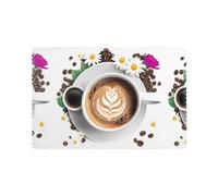 WHJDPP Lot de 6 sets de table imprimés « Coffee Next to Flowers » pour la maison et les banquets, faciles à nettoyer à température ambiante pour une utilisation durable