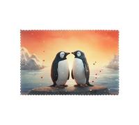 WHJDPP Lot de 6 sets de table imprimés I Love Penguins pour table de salle à manger pour la maison et les banquets, faciles à nettoyer à température ambiante pour une utilisation durable
