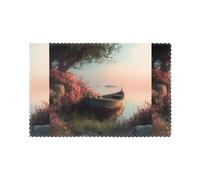 WHJDPP Lot de 6 sets de table imprimés petit bateau sur la rive du lac pour table de salle à manger, lavables, résistants à la chaleur et aux plis pour décoration de chambre d'intérieur