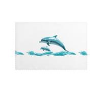 WHJDPP Lot de 6 sets de table lavables pour table à manger Motif dauphins dans les vagues Résistant à la chaleur et aux plis pour décoration de chambre d'intérieur