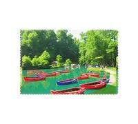 WHJDPP Lot de 6 sets de table lavables pour table de salle à manger, motif lac avec bateaux, canoës, parc, résistants à la chaleur et aux plis pour décoration de chambre d'intérieur