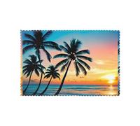 WHJDPP Lot de 6 sets de table lavables, résistants à la chaleur et aux plis pour décoration de chambre à manger, coucher de soleil, océan avec palmiers tropicaux, crépuscule