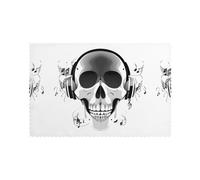 WHJDPP Lot de 6 sets de table motif tête de mort entouré de notes de musique pour table de salle à manger pour la maison et les banquets, faciles à nettoyer à température ambiante pour une utilisation