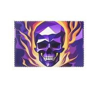 WHJDPP Lot de 6 sets de table violets avec motif tête de mort flamboyante pour table de salle à manger et banquets, faciles à nettoyer à température ambiante pour une utilisation durable