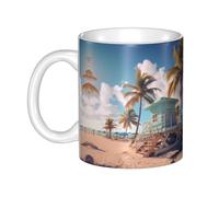 WHJDPP Miami Beach Florida Mug en céramique pour cappuccino, latte, céréales, yaourt, lait, boissons chaudes ou froides Four à micro-ondes