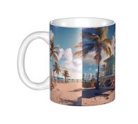 WHJDPP Miami Beach Florida Mug en céramique pour cappuccino, latte, céréales, yaourt, lait, boissons chaudes ou froides Four à micro-ondes