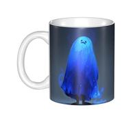 WHJDPP Mug en céramique avec image fantôme bleu pour cappuccino, latte, céréales, yaourt, lait, boissons chaudes ou froides, four à micro-ondes