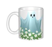WHJDPP Mug en céramique avec image Le fantôme parmi les fleurs - Pour cappuccino, latte, céréales, yaourt, lait, boissons chaudes ou froides - Four à micro-ondes