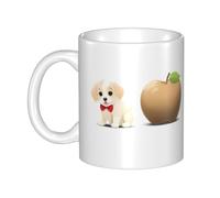 WHJDPP Mug en céramique avec inscription « Puppy next to the big apple » pour cappuccino, latte, céréales, yaourt, lait, boissons chaudes ou froides Four à micro-ondes