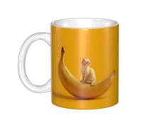WHJDPP Mug en céramique avec inscription « The Kitten on the banana » - Pour cappuccino, latte, céréales, yaourt, lait, boissons chaudes ou froides - Four à micro-ondes
