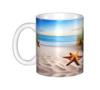 WHJDPP Mug en céramique imprimé plage étoiles de mer terres pour cappuccino, latte, céréales, yaourt, lait, boissons chaudes ou froides Four à micro-ondes