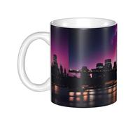 WHJDPP New York Night Sky Picture Mug en céramique pour cappuccino, latte, céréales, yaourt, lait, boissons chaudes ou froides, four à micro-ondes