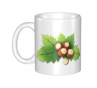 WHJDPP Noisettes sur feuilles de pin Mug en céramique pour cappuccino, latte, céréales, yaourt, lait, boissons chaudes ou froides Four à micro-ondes