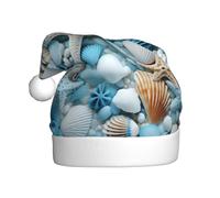 WHJDPP Ocean Sea Beach Seashells Starfish Blue Picture Chapeaux de Noël en peluche pour hommes et femmes pour adultes Nouvel An