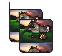 WHJDPP Old Tractor Photo Farm Lot de 2 tapis isolants carrés épais et durables pour isolation thermique pour micro-ondes, four et barbecue extérieur