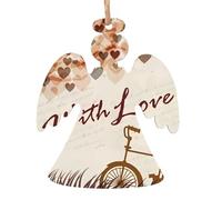 WHJDPP Ornements de Noël en bois en forme d'ange en forme de vélo sous un arbre de cœur, impression romantique à accrocher aux arbres de Noël