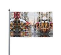 WHJDPP Peinture à l'huile Paris Street Scène Tour Eiffel Imprimée Drapeau de décoration extérieure 0,9 x 1,5 m - Bannière en polyester durable pour cour, terrasse, porche et présentations festives