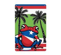 WHJDPP Peinture décorative en étain avec drapeau de Porto Rico, grenouille, palmiers, 20,3 x 30,5 cm, fabriqué en fer blanc, résistant à l'usure et durable