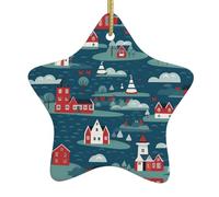 WHJDPP Pendentif en forme d'étoile en céramique pour sapin de Noël Impression des îles de Norvège Maisons, centres commerciaux, supermarchés et magasins