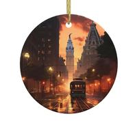 WHJDPP Pendentif rond en céramique à suspendre en forme de sapin de Noël de Philadelphie, Pennsylvanie avec un cordon en fil doré pour une suspension facile
