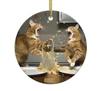 WHJDPP Pendentif rond en céramique à suspendre motif chat bataille de chat - 7,4 cm exquis et durable