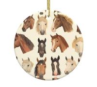 WHJDPP Pendentif rond en céramique avec motif chevaux - 7,4 cm - Décorations de vacances