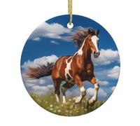 WHJDPP Pendentif rond en céramique avec motif chevaux en cours d'exécution - 7,4 cm - Décorations de vacances