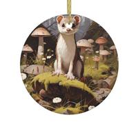 WHJDPP Pendentif rond en céramique pour cueillette de champignons et belette - 7,4 cm - Décorations de vacances