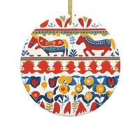 WHJDPP Pendentif rond suédois en céramique à suspendre en forme de cheval Dala folk - 7,4 cm - Exquis et durable