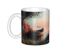 WHJDPP Petit bateau sur la rive du lac Tasse en céramique pour cappuccino, latte, céréales, yaourt, lait, boissons chaudes ou froides Four à micro-ondes