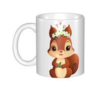 WHJDPP Petit écureuil avec chapeau de fleur Tasse en céramique pour cappuccino, latte, céréales, yaourt, lait, boissons chaudes ou froides Four à micro-ondes