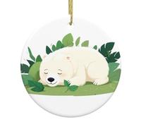WHJDPP Petit ours blanc endormi dans la jungle, arbre de Noël, pendentif rond en céramique à suspendre pour décorer les centres commerciaux, les magasins, les maisons
