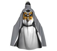 WHJDPP Pingouin avec lunettes imprimé Halloween Cape à capuche pour adulte avec nœud papillon pour fêtes costumées, cosplay