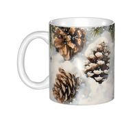 WHJDPP Pommes de pin dans la neige Tasse en céramique pour cappuccino, latte, céréales, yaourt, lait, boissons chaudes ou froides Four à micro-ondes