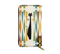 WHJDPP Portefeuille long en cuir pour femme avec poche zippée pour pièces | Pochette de grande capacité pour cartes, chèques pour maman, petite amie, art moderne du milieu du siècle, imprimé chat
