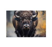 Whjdpp Puzzles de 1 000 pièces en bois éducatif intellectuel motif bison d'Amérique du Nord, puzzles amusants pour soulager le stress