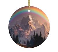 WHJDPP Rainbow Behind The Mountains Pendentif rond en céramique Motif sapin de Noël 7,4 cm