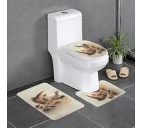 WHJDPP Rhino Lot de 3 tapis de salle de bain antidérapants rectangulaires en forme de U et ovale pour toilettes, coiffeuse et salle de bain Motif imprimé mère et mollet 61 x 40,6 cm
