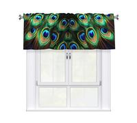 WHJDPP Rideau imprimé plumes de paon avec tringle courte, 137,2 x 45,7 cm pour améliorer les fenêtres de cuisine, salles de bains, buanderies et studios