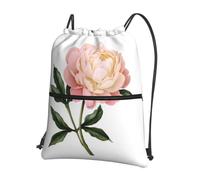 WHJDPP Sac à dos à cordon de serrage avec imprimé pivoines de dessin animé - Sac de sport léger et imperméable avec poche zippée - Gym, voyage, yoga et randonnée